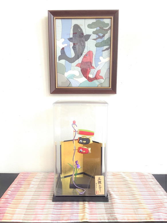塩沢織木目込五月人形　豆鯉のぼりP（吹き流し正面：赤(上：黄緑・下：黄)） 4枚目の画像