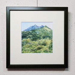 「夏の西穂」　　　　　　水彩画　山岳画　北アルプス　上高地　登山　夏山　小さな絵　　 1枚目の画像