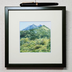 「夏の西穂」　　　　　　水彩画　山岳画　北アルプス　上高地　登山　夏山　小さな絵　　 3枚目の画像