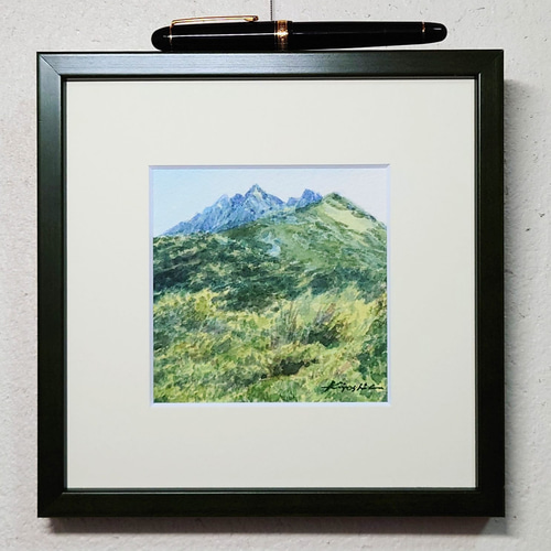夏の西穂」 水彩画 山岳画 北アルプス 上高地 登山 夏山 小さな絵 絵画