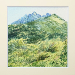 「夏の西穂」　　　　　　水彩画　山岳画　北アルプス　上高地　登山　夏山　小さな絵　　 4枚目の画像