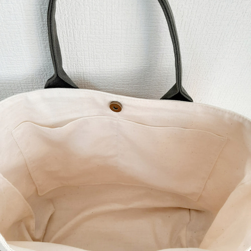 トートバッグ　ハンドメイド　カーキ　生成り　8号帆布　キャンバス 8号帆布トート L-生成り | torotoro.