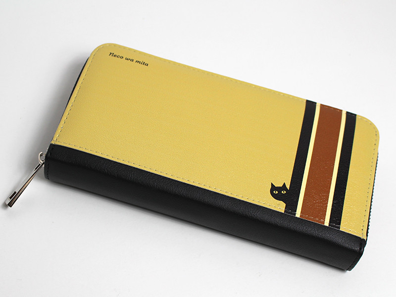 ミモザイエロー ＋neco 長財布　「ネコは見た」シリーズ　〜送料無料〜