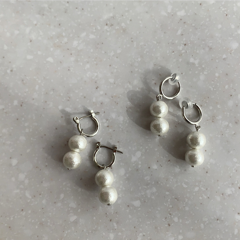 250. silver 2粒コットンパールピアス/イヤリング ピアス