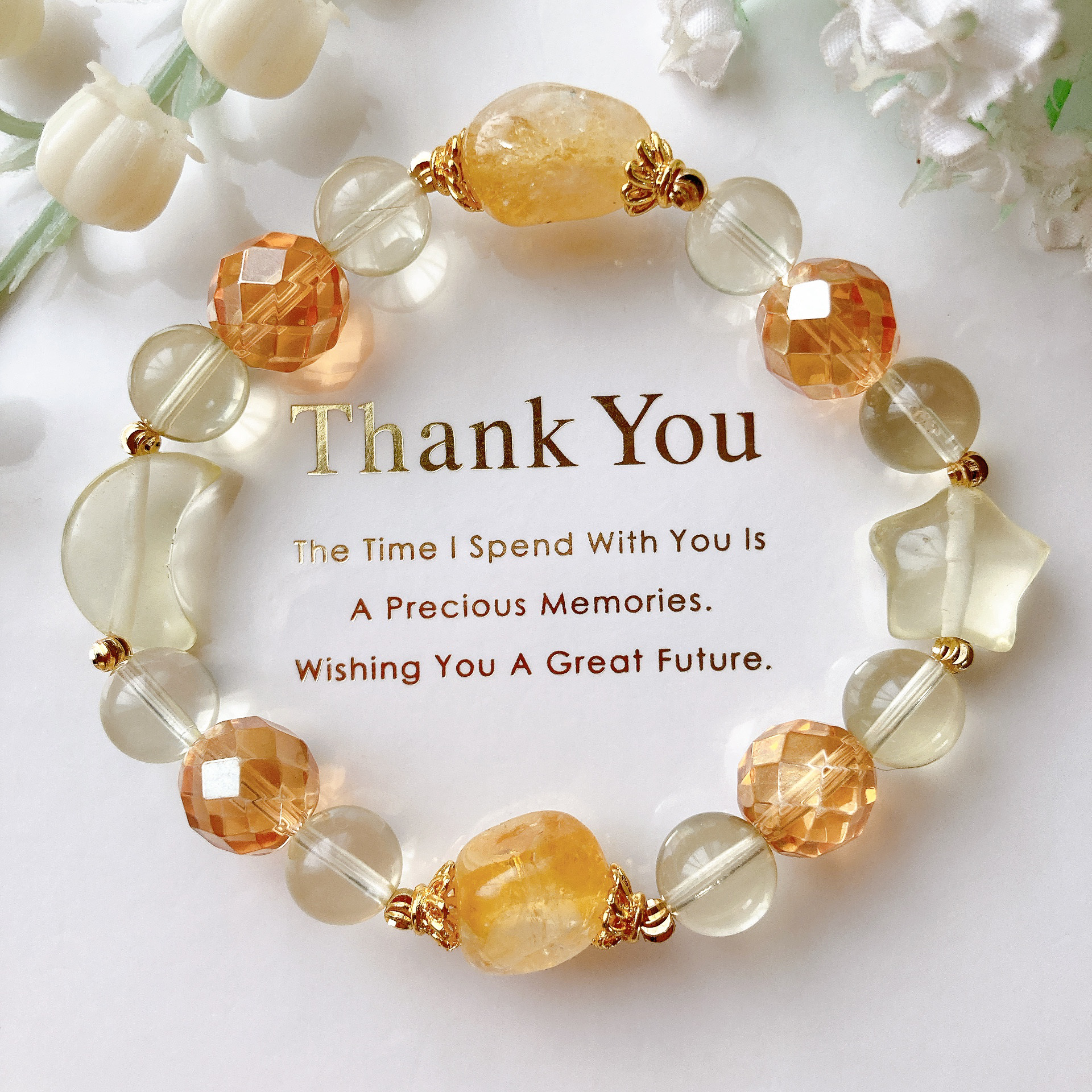 ˚✧₊⁎お星様お月様シトリンタンブル天然石ブレスレット˚✧₊⁎