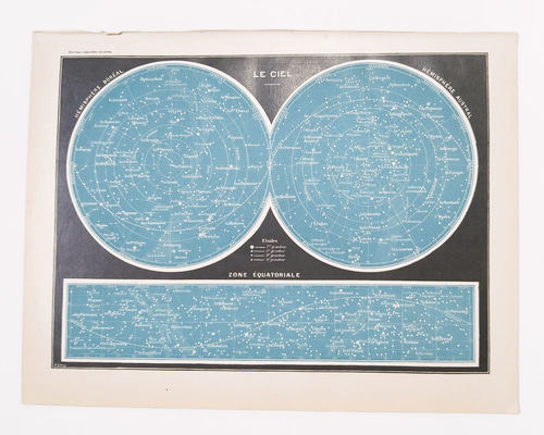 天文学 天空地図 星座図版 1915年 Larousse a Paris paul auge 天文学 天空地図 星座図版 1915年 Larousse a Paris paul auge