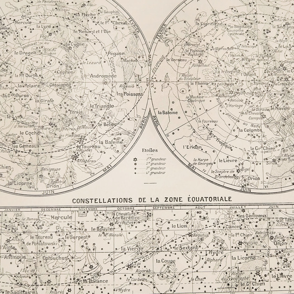 天文学 天空地図 星座図版 1915年 フランス オリジナルリトグラフ01969 8枚目の画像