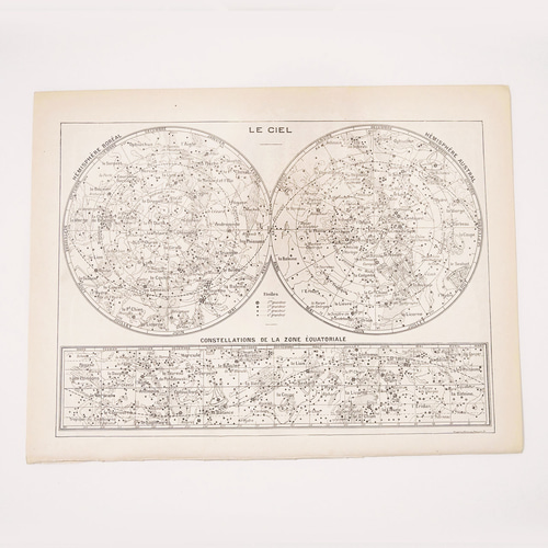 天文学 天空地図 星座図版 1915年 Larousse a Paris paul auge 天文学 天空地図 星座図版 1915年 Larousse a Paris paul auge