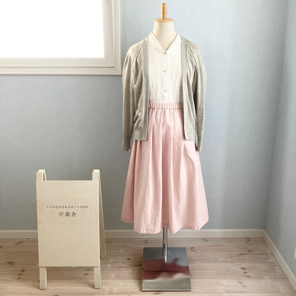 春。桜ピンクのコットンリネンスカート Sサイズ 4枚目の画像