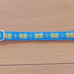 猫の首輪　シェニールリボン　ブルー×グリーン 4枚目の画像