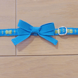 猫の首輪　シェニールリボン　ブルー×グリーン 3枚目の画像