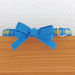 猫の首輪　シェニールリボン　ブルー×グリーン 1枚目の画像