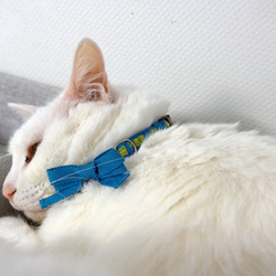 猫の首輪　シェニールリボン　ブルー×グリーン 5枚目の画像
