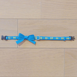 猫の首輪　シェニールリボン　ブルー×グリーン 2枚目の画像