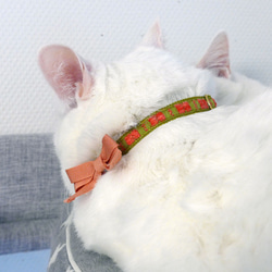 猫の首輪　シェニールリボン　グリーン×ピンク 7枚目の画像