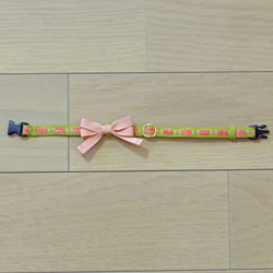 猫の首輪　シェニールリボン　グリーン×ピンク 2枚目の画像