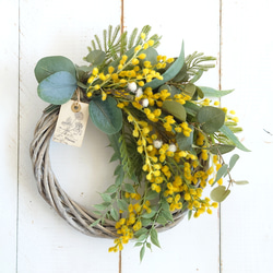 ミモザとグリーンのハーフリース グリーンリース ナチュラル d290ca84c867493444a98daf38e842