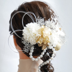 P25  パール　クリアブロッサム　髪飾り　ドライフラワー　水引　白　ゴールド　シルバー　成人式　振袖　結婚式　卒業式 3枚目の画像
