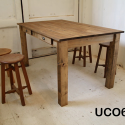 カフェテーブル(アイアン脚)【800×800】（ダーク）アンティーク風