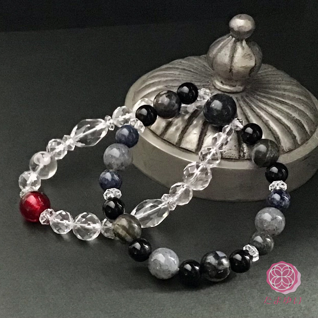 神様を味方につける～さきわいブレス　宇宙との結び ブラックオパール ケセラストーン デュモルチェライト テクタイト