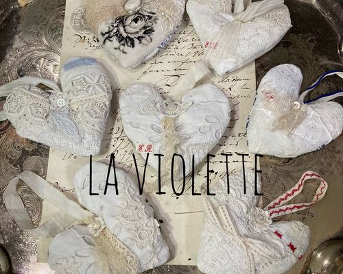 〜＊アンティークレース　サシェ風飾り＊〜 ハート形ラベンダーサシェ♪アンティークレースパッチ&フレンチ