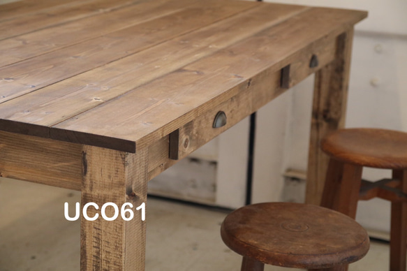 【4ドロワー】ダイニングテーブル【1700×700】（ダーク）アンティーク風・天然無垢材 2枚目の画像