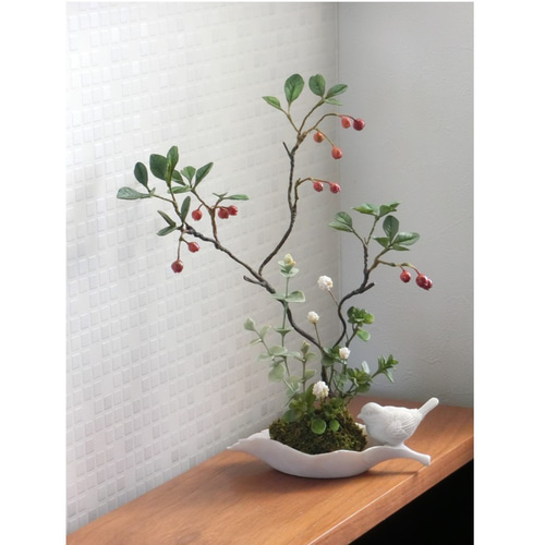 盆栽風置物 和風庭園盆栽 AK-3030ホワイト丸鉢 禅風 秘密の空想 癒し