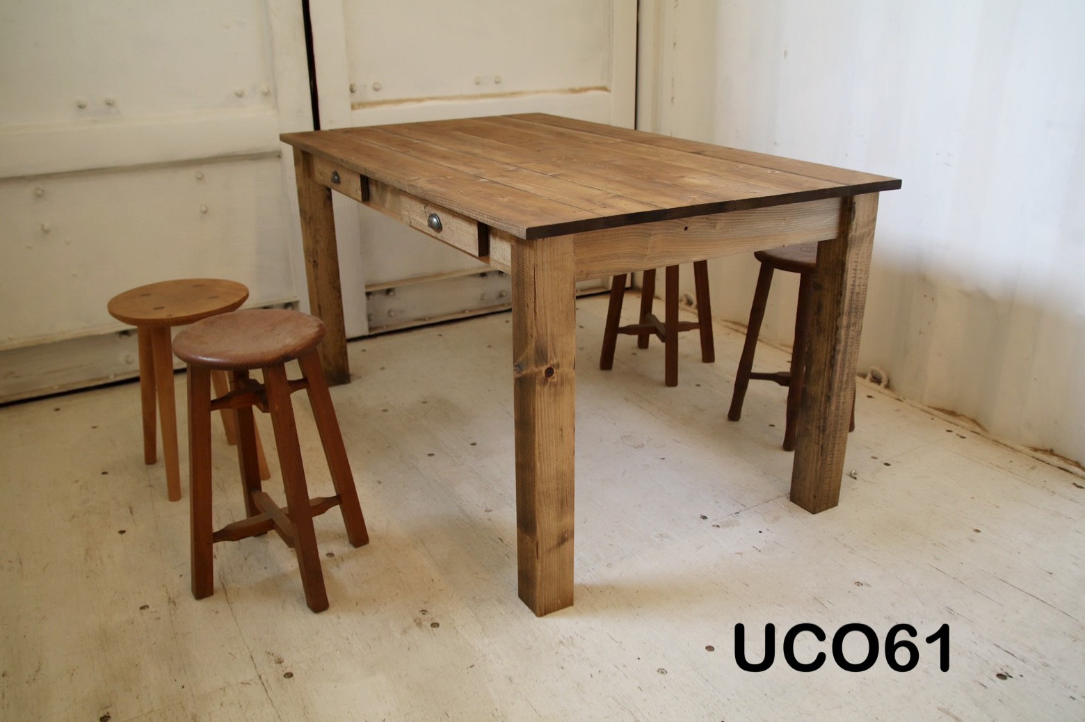 【4ドロワー】ダイニングテーブル【1500×800】（ダーク）アンティーク風・天然無垢材