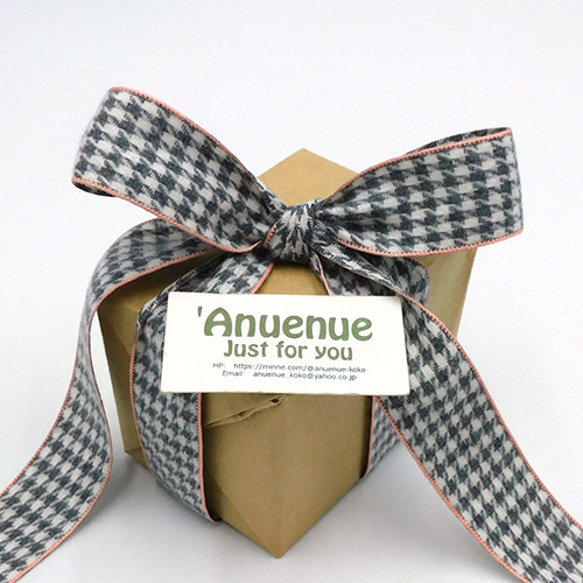 リボン② パイピングエッジ 千鳥格子リボン（Pink x Gray/ Lavender edge）40mm