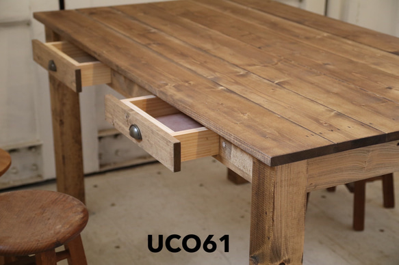 【4ドロワー】ダイニングテーブル【1700×800】（ダーク）アンティーク風・天然無垢材 2枚目の画像