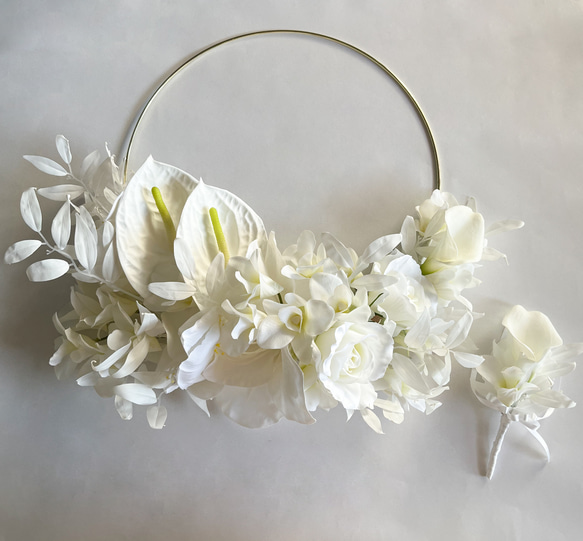 ウェディングブーケ】 リースブーケ デンファレ アンスリウム カラー