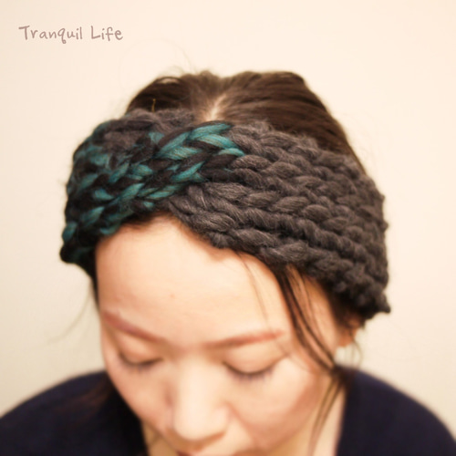 ターバンみたいなモコモコヘアバンド グリーンマーブル