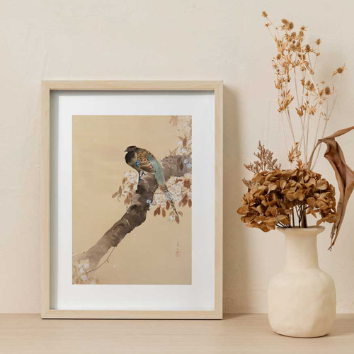 陶板画　リンドウ　額入り　昭和レトロモダン　かわいい絵柄　美術品　和風 躍動 白羊作 螺鈿細工 額 書道家 文字 芸術 美術 アート モダン
