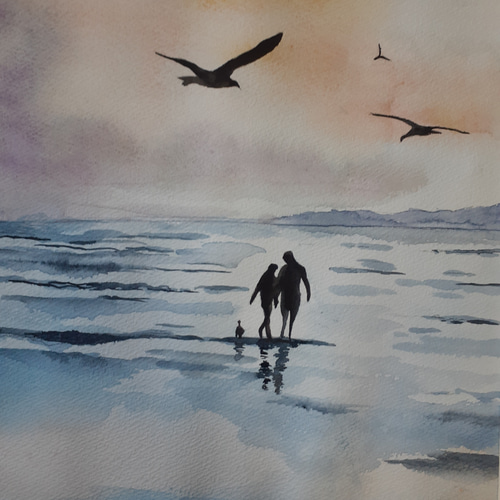 水彩画 夕焼け空の散歩 絵画 makochin 通販 15346638｜Creema