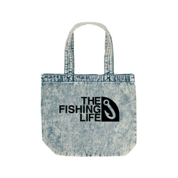 【THE FISHING LIFE】フィッシング 釣り パロディ デニム トートバッグ ギフト プレゼント 2枚目の画像