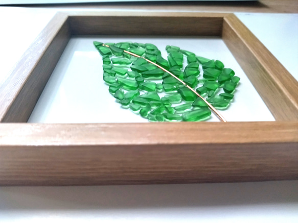 緑の葉っぱ　シーグラス　ガラスアート　環境に優しい　リサイクルグラス　インテリア雑貨　棚の飾り　玄関　置物　送料無料 9枚目の画像