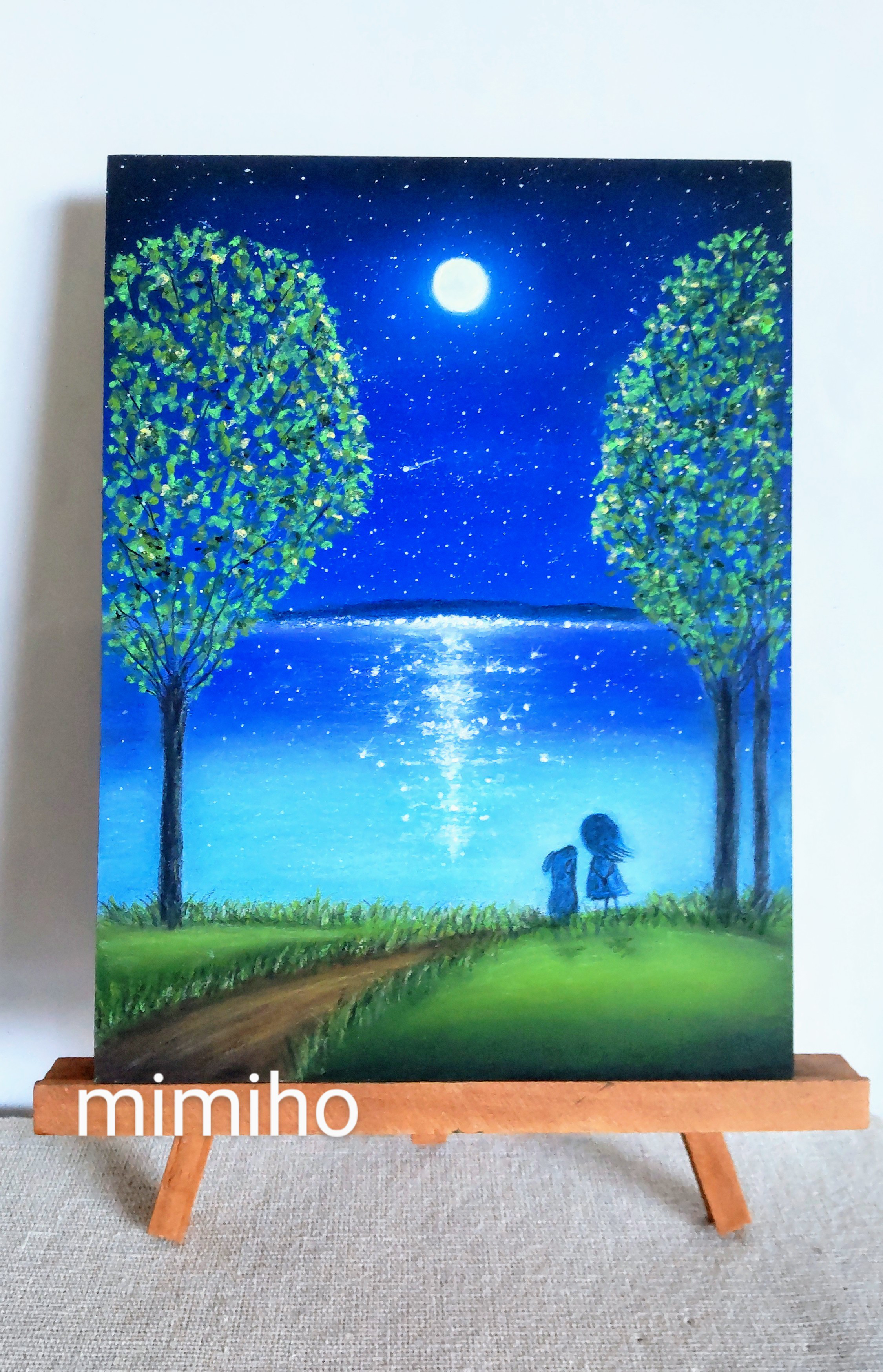 感謝の声続々！ 絵画 Nicola原画 青の夜 絵画 - 絵画