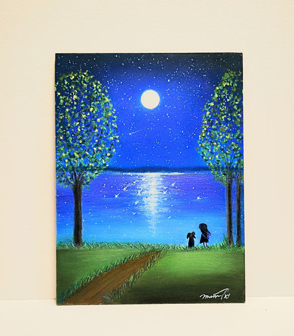 月夜のホゥホゥさん　(size8x10)　小さな絵　原画　水彩画 月夜のホゥホゥさん (size8x10) 小さな絵 原画 水彩画