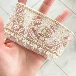 [ 078 ] インド刺繍 リボン 白 ホワイト 草木柄 幅:6.5cm 4枚目の画像