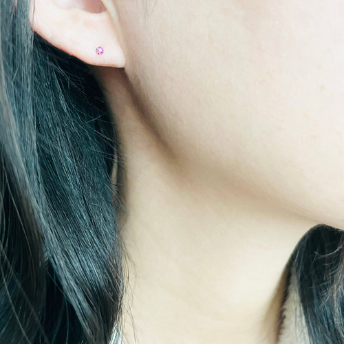 K14WG 】ルビーピアス 2.2mm ピアス（スタッド・一粒） colorfeel  