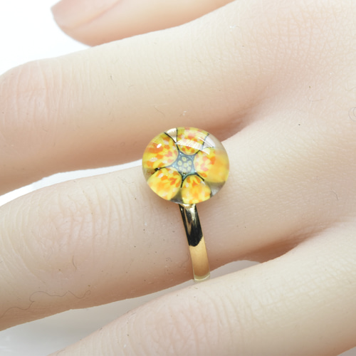 送料無料**花 ガラスの指輪 ハンドメイド リング （10616-479