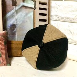 【ドール用帽子】ブラック×ベージュ　コンビベレー帽　ブライスサイズ　国産ウール 2枚目の画像