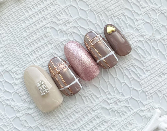 バレンタイン シンプル 大人可愛い ミラー ニュアンス チェック ジェル  