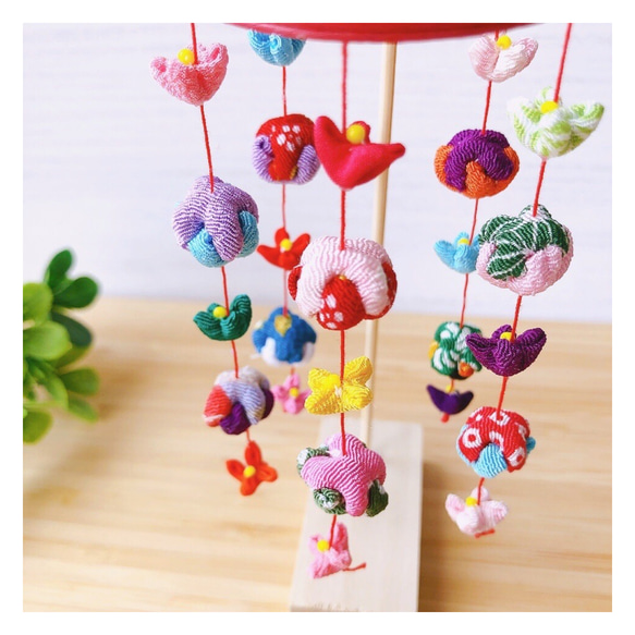 ラスト1点！［受注制作］お雛様に♪小さな可愛い吊るし飾り♡くくり花とくくり玉　お雛様　吊るし雛 3枚目の画像