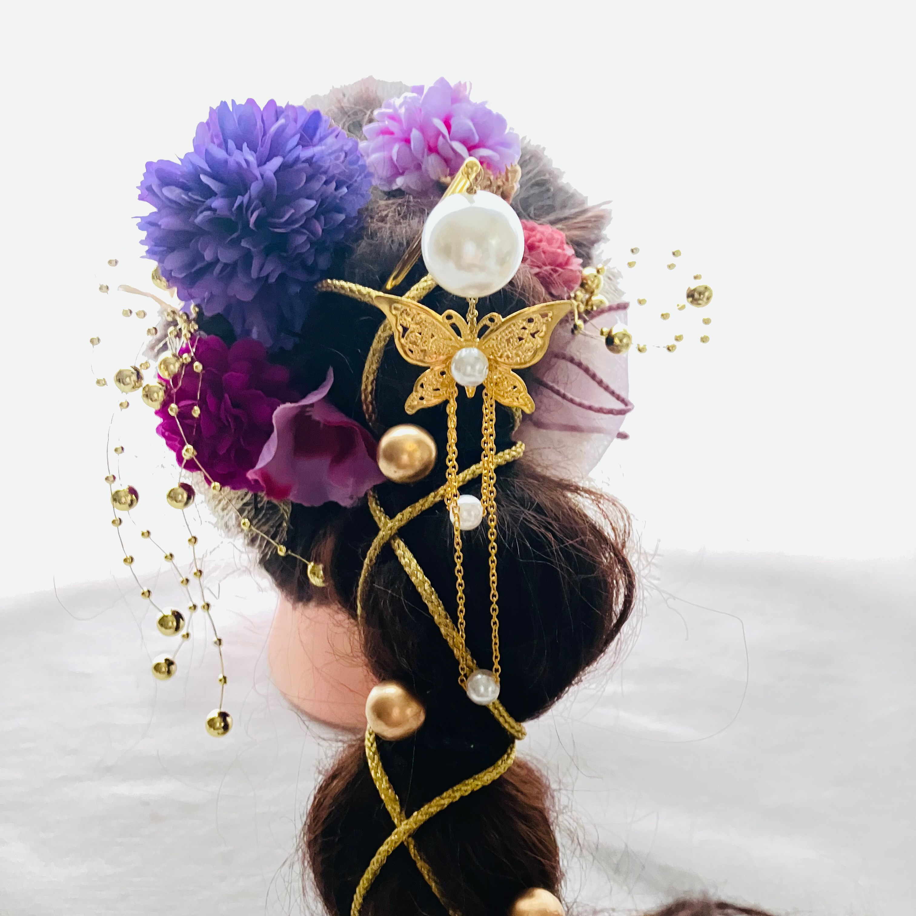 揺れるパール簪【卒業式髪飾り】【結婚式髪飾り】【成人式髪飾り】【ウェディング】簪　水引　金箔　振袖　袴　チュール　成人式