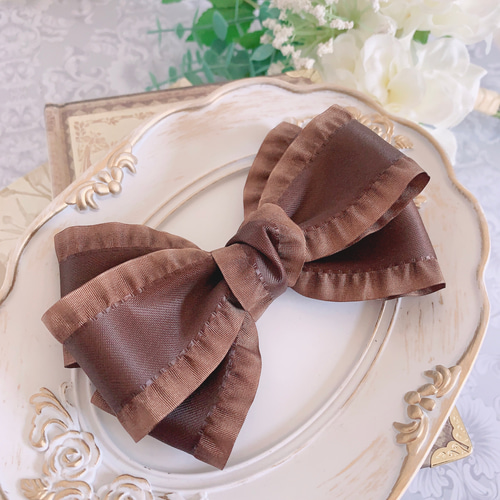 フリル トリプルリボン ブラウン 茶色 量産型 フォーマル リボンヘア