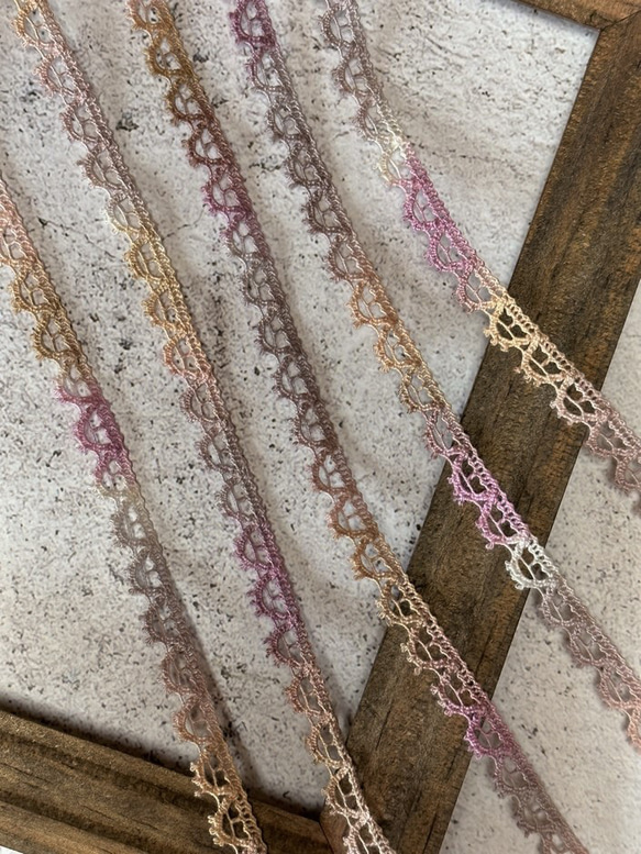 4m トーションレース 手染め ランダムマルチカラ― ピコット柄 日本製 lace-No,154-4 1枚目の画像