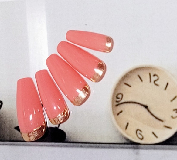 シンプル ミラーネイル 逆フレンチ スキンカラー ピンク ベージュ