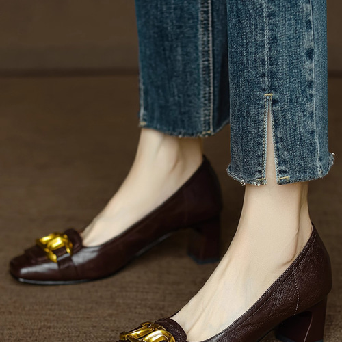 ハイヒール・パンプス ネイビー/ブラウン OT2590】ラウンドトゥ パンプス：ネイビーE 26.0cm | 230 by MAMIAN