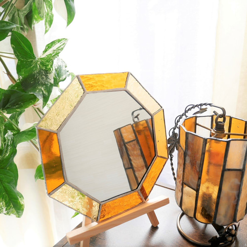 ✴︎:.キャメルベースの八角形鏡♪ (20size) ドレッサー・ミラー・鏡台